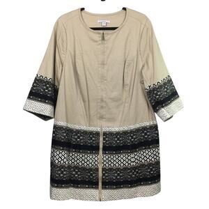 Isaac Mizrahi Live Full Zip Geo Tribal 3/4 Sleeve Lined Collarless Jacket 22W